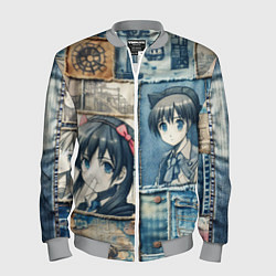 Мужской бомбер Пэчворк деним и аниме