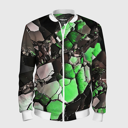 Мужской бомбер Чёрно-зелёный камень / 3D-Белый – фото 1