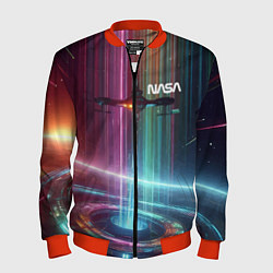 Мужской бомбер Spaceship in the neon cosmos - nasa