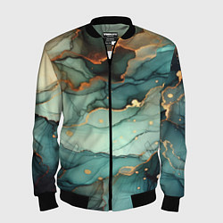 Мужской бомбер Бирюзовый узор с оранжевыми вставками
