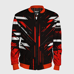 Мужской бомбер Красно-белые полосы и точки на чёрном фоне