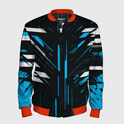 Мужской бомбер Сине-белые полосы и точки на чёрном фоне