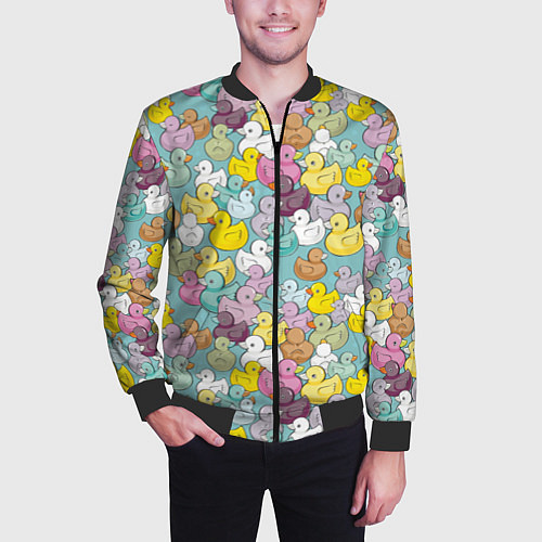 Мужской бомбер Уютные уточки / 3D-Черный – фото 3