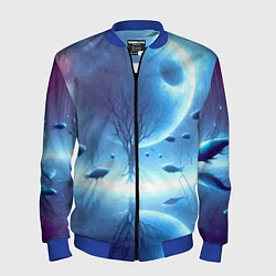 Мужской бомбер Луна и рыбы - нейроарт фантазия