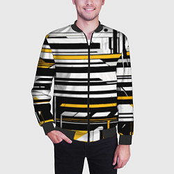 Бомбер мужской Жёлто-белые технологические линии на чёрном фоне, цвет: 3D-черный — фото 2