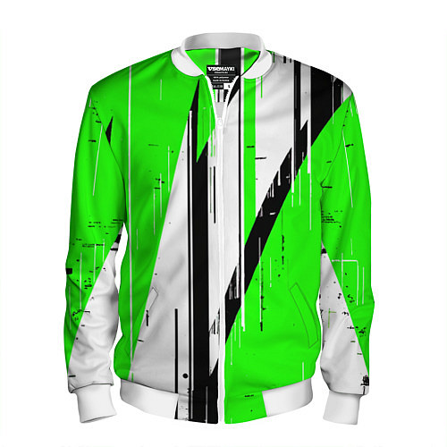 Мужской бомбер Black and white vertical stripes on a green backgr / 3D-Белый – фото 1