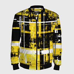 Мужской бомбер Жёлто-белый гранж на чёрном фоне