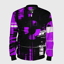 Бомбер мужской Фиолетово-белый гранж на чёрном фоне, цвет: 3D-черный