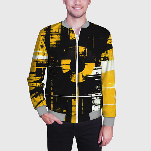 Мужской бомбер Жёлто-белый гранж на чёрном фоне / 3D-Меланж – фото 3