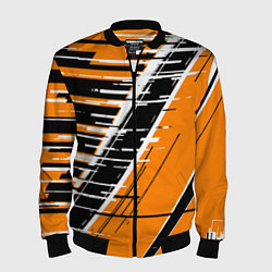 Мужской бомбер Чёрно-белые глитч полосы на оранжевом фоне