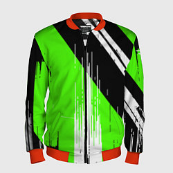 Мужской бомбер Вертикальные чёрные линии на зелёно-белом фоне