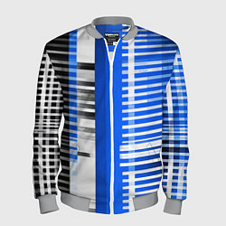 Бомбер мужской White stripes on a black and blue background, цвет: 3D-меланж