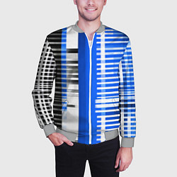 Бомбер мужской White stripes on a black and blue background, цвет: 3D-меланж — фото 2