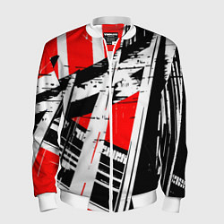 Мужской бомбер Чёрно-белые абстрактные линии на красном фоне