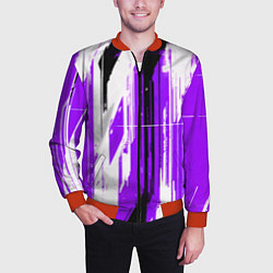 Бомбер мужской Вертикальные чёрно-белые линии на фиолетовом фоне, цвет: 3D-красный — фото 2
