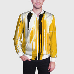 Бомбер мужской Вертикальные чёрно-белые линии на жёлтом фоне, цвет: 3D-белый — фото 2