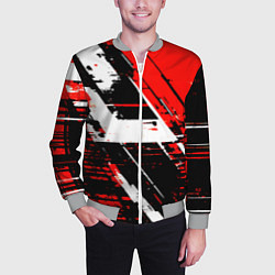Бомбер мужской Diagonal black and white stripes on a red backgrou, цвет: 3D-меланж — фото 2