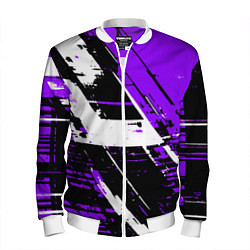 Бомбер мужской Diagonal black and white stripes on a purple backg, цвет: 3D-белый