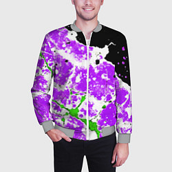 Бомбер мужской Зелёно-фиолетовая абстракция на чёрном фоне, цвет: 3D-меланж — фото 2