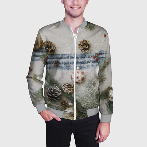 Мужской бомбер Новогодние украшения / 3D-Меланж – фото 3