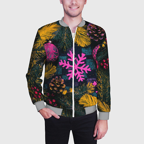 Мужской бомбер Новый год и краски / 3D-Меланж – фото 3