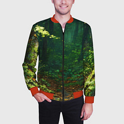 Бомбер мужской Зелёный летний лес, цвет: 3D-красный — фото 2