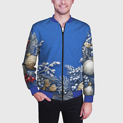 Бомбер мужской Новогодние веточки, цвет: 3D-синий — фото 2