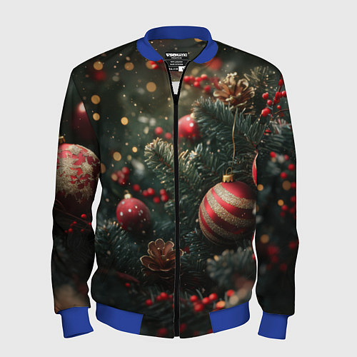 Мужской бомбер Новый год - шарики / 3D-Синий – фото 1
