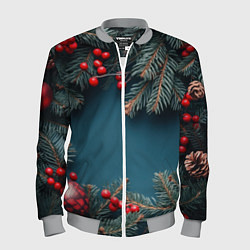Мужской бомбер Новогодний фон и рябина