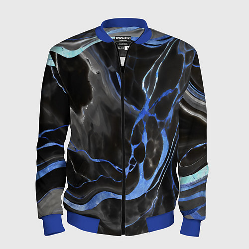 Мужской бомбер Синие флюиды на чёрном фоне / 3D-Синий – фото 1