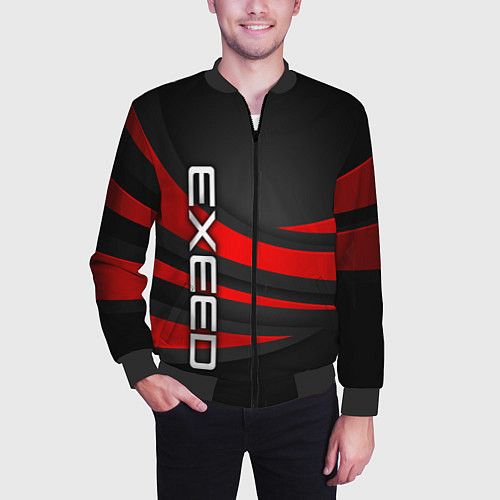 Мужской бомбер Exeed - красные линии / 3D-Черный – фото 3