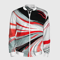 Мужской бомбер Волнистые бело-красные линии на чёрном фоне