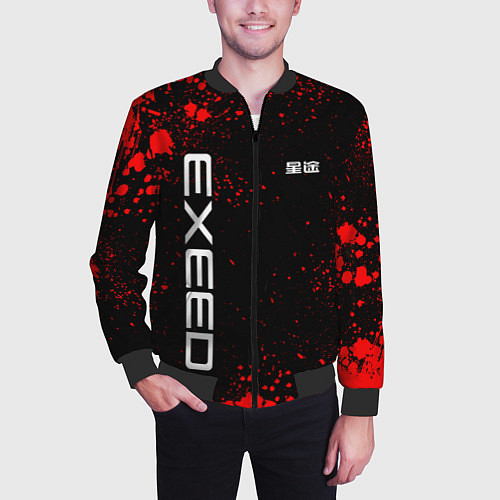 Мужской бомбер Exeed - красные брызги краски / 3D-Черный – фото 3