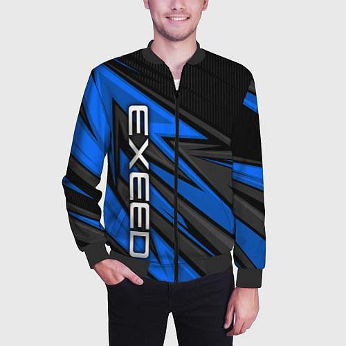 Мужской бомбер Exeed - синяя абстракция / 3D-Черный – фото 3