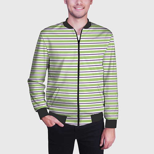 Мужской бомбер Зелёный с фиолетовой полосой / 3D-Черный – фото 3