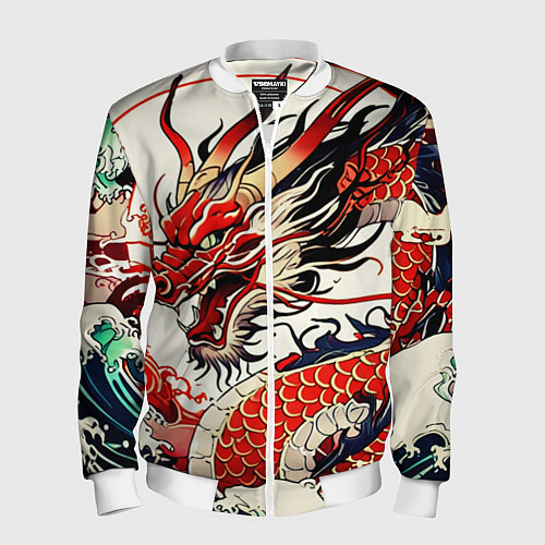 Мужской бомбер Красный дракон в японском стиле ирезуми / 3D-Белый – фото 1