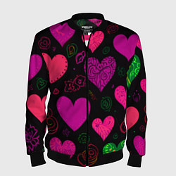 Мужской бомбер Сердечки на черном