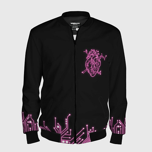 Мужской бомбер Киберсердце / 3D-Черный – фото 1