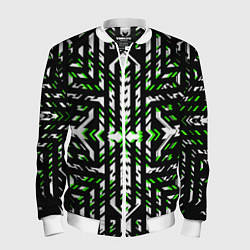 Бомбер мужской Чёрно-зелёный диагональные полосы на белом фоне, цвет: 3D-белый