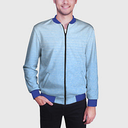 Бомбер мужской Белый с голубым текстурный в полоску, цвет: 3D-синий — фото 2