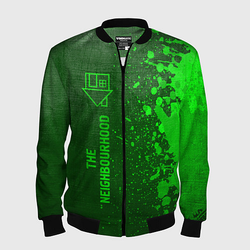 Мужской бомбер The Neighbourhood - green gradient по-вертикали / 3D-Черный – фото 1