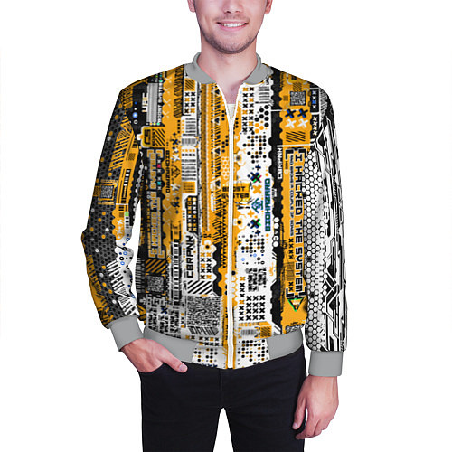 Мужской бомбер Cyberpunk pattern yellow / 3D-Меланж – фото 3