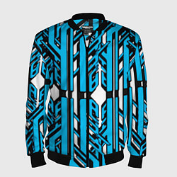 Мужской бомбер Чёрно-синие техно полосы на белом фоне