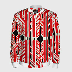 Мужской бомбер Бело-красные техно полосы на чёрном фоне