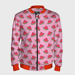 Бомбер мужской Дольки арбуза розовый, цвет: 3D-красный