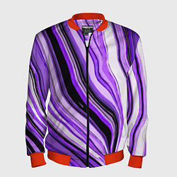 Мужской бомбер Волнистые вертикальные чёрно-фиолетовые полосы
