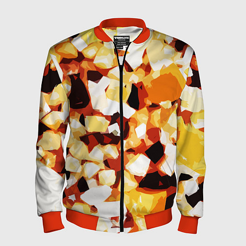 Мужской бомбер Жёлто-белая абстракция на чёрном фоне / 3D-Красный – фото 1