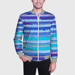 Бомбер мужской Морской сине-голубой абстрактные полосы, цвет: 3D-меланж — фото 2