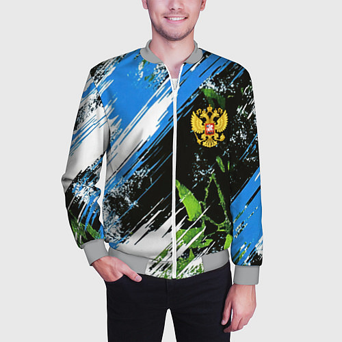 Мужской бомбер Герб России на камуфляже / 3D-Меланж – фото 3