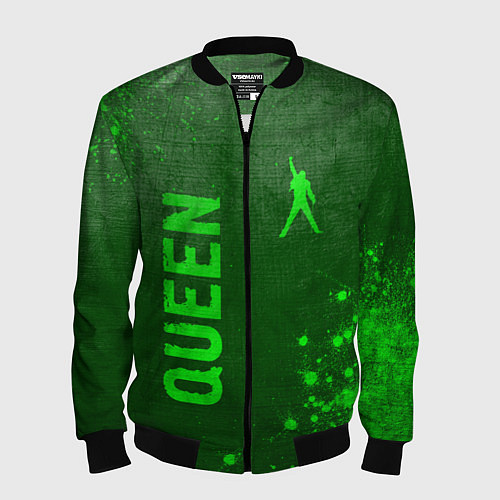 Мужской бомбер Queen - green gradient вертикально / 3D-Черный – фото 1